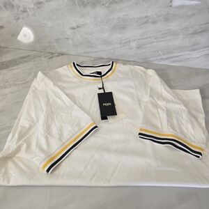 Fendi White T-Shirt with Yellow and Black Trim